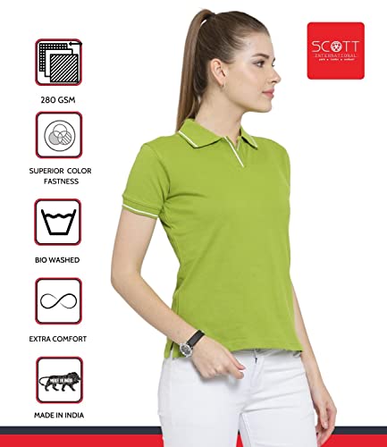 Image of Scott International Women's Regular Fit 100% Pure Organic Cotton Polo T-Shirt | Womens Polo Collar Neck T-Shirt | Cotton Plain Polo Neck Half Sleeve T-Shirt | Tshirts for Women
