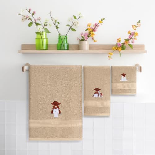 Hillsuren 3-teiliges Highland Cow Badezimmer-Handtuch-Set, Bauernhaus, Bestickt, Hochlandkuh, Handtücher, Vintage, dekorativ… – Ansicht 4