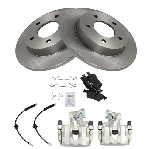 Image of TRQ Rear Brake Pad and Rotor Set Semi Metallic Rotors Calipers Hoses | For 2009-2013 Mazda 3