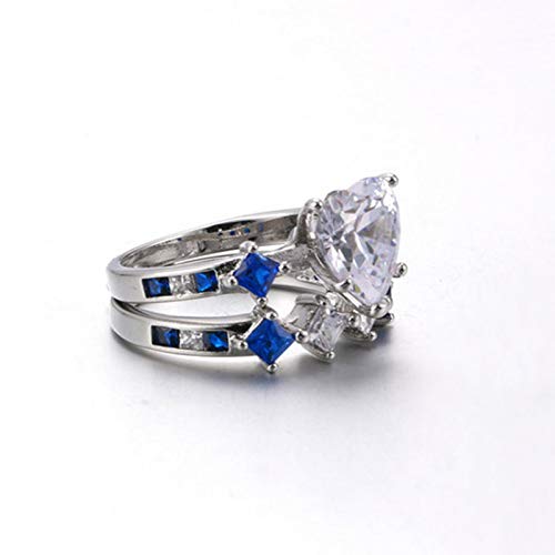Engagement Ring Promise Ring for Couples Silver Blue Cubic Zirconia Heart Shape Ring2