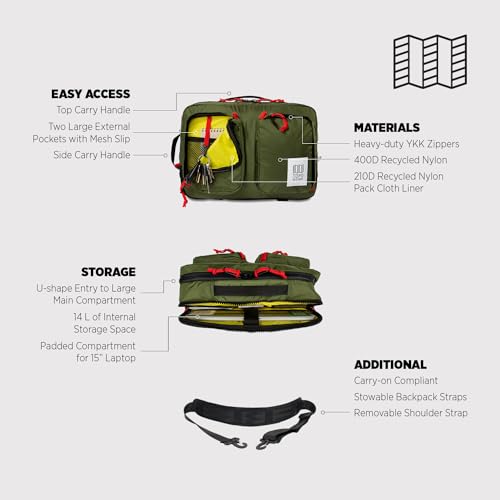 Topo Designs Global Briefcase - Bold Daily Carry Bag, Commuting Travel Pack with Oversized Zips, Signature Denver Style (Eco-Friendly/Black)4