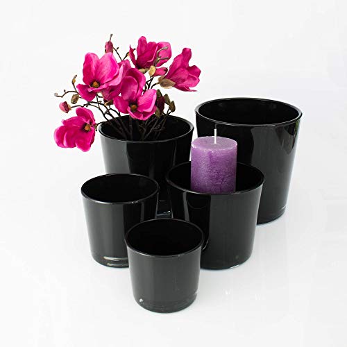INNA-Glas Windlichtje - Glazen Vaas Alena, zwart, 8,5cm, Ø 10cm - Tafellampje - Conische Vaas - Afbeelding 6