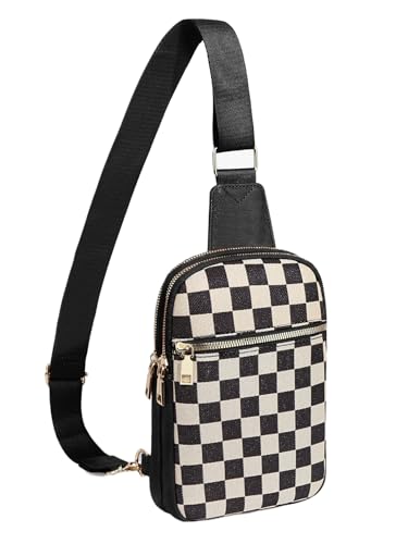 Image of Sling Bag Crossbody Bags For Women Plaid Striped Fanny Packs Chest Bag for Work Shopping