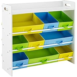Estanteria Organizador Juguetes SONGMICS Estantería de Juguetes con 9 Cajones de Tela no Tejida Extraíbles, Organizador Infantil, para la Sala de Juegos de la Guardería, Marco de Madera, Blanco GKR31WT
