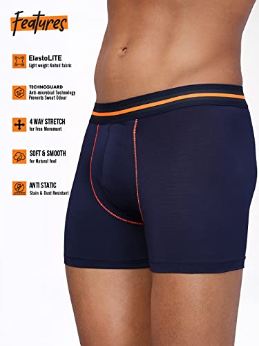 Image of TECHNOSPORT Men's Colorblock Trunks Underwear with ElastoLITE 4 Way Stretch Lightweight Breathable Moisture Wicking Soft Anti Odour Anti Microbial Comfort Fit Boxer Briefs Innerwear for Men