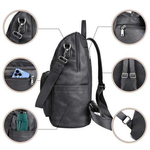 ECOTISH Damen-Rucksack veganem Leder Groß Stylisch Frauen Designer Schultertasche Reiserucksack mit Quaste Cityrucksack Rucksacktasche (schwarz)