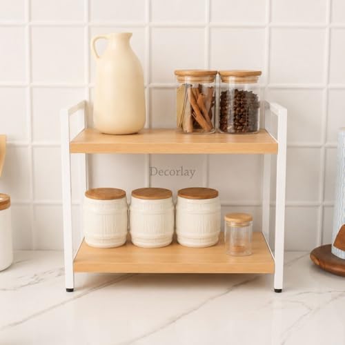 Image of Decorlay Laminated Board Metallic Frame Kitchen Counter Top Storage Organizer Spice Bottles, Condiment Racks Space Saver | Beech | Pack of 1