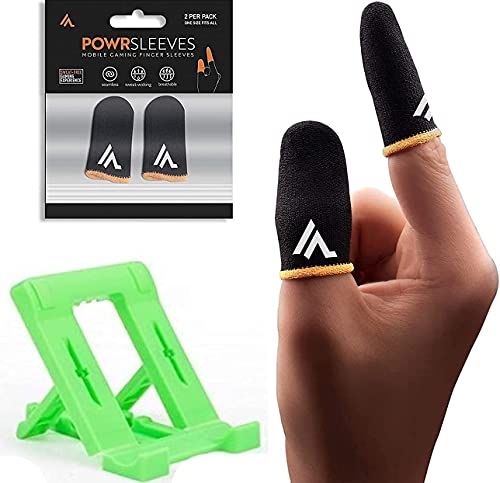 Image of PROXN Combo of Finger Sleeves for Gaming -Thumb Sleeves for All Mobile | for Fast Gaming | Finger Gloves for Winter and Game (4 PCS) with Mobile Holder Pyramid Stand (SQAR STEND+Sleeve)
