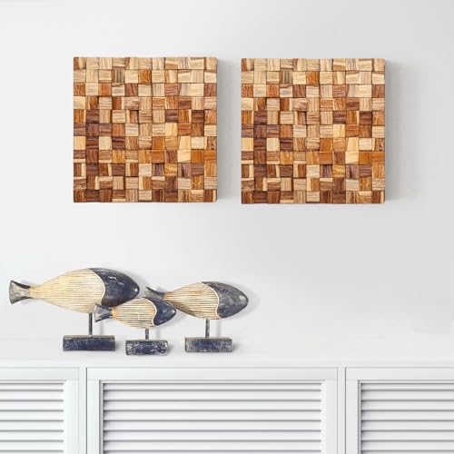 Décoration murale en bois rustique JOLLYMER cubique 33x33 cm pour salon et chambre