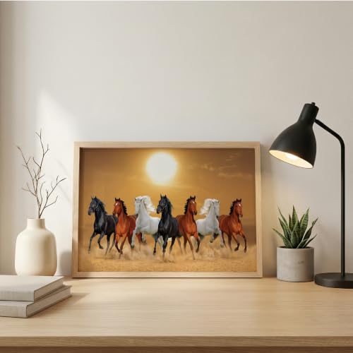Image of Suneree 7 Horse Vastu Wall Painting (Landscape Collection) (Natural, Design 13, 10x13 Inch)