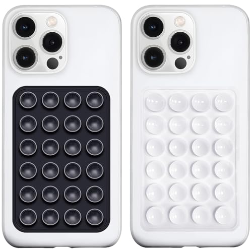 Image of LvShuLiangPin Anteel Silicone Suction Phone Case Mount, Silicon Adhesive Phone Accessory for Smartphones, Hands-Free Mirror Shower Phone Holder for Selfies, Tiktok Videos (Black&White)