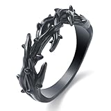 KIRTIJW Mens Black Thorns Crown Ring Stainless Steel Branch Jesus Crown of Thorns Rings Jewelry for Men Women Size 9