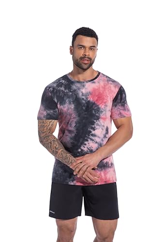 Men's Crew Neck Tie-Dyed T Shirt - Premium Cotton Fitted Tees Casual Stylish Print Shirts 6