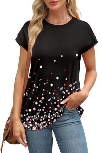 Image of Alaroo Womens Summer Tops Short Sleeve Shirts Crew Neck Cute Trendy Tunic Blouses (S-3XL)