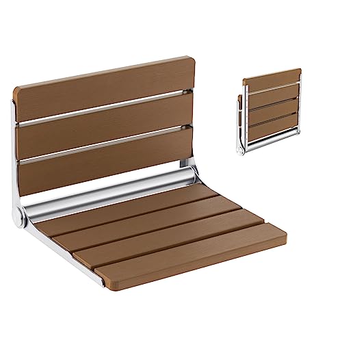 Giantex Folding Shower Seat Wall Mounted, Home Care Foldable Shower Stool for Inside Shower Waterproof HIPS, Space-Saving Slatted Safety Seat with Easy Drainage, Fold Down Shower Seat for Seniors