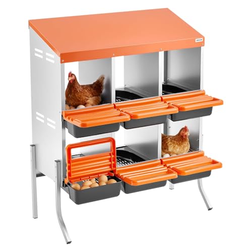 VEVOR Nidos para Gallinas, 6 Compartimentos, con Patas de Soporte, Fácil Recogida de Huevos, Acero Galvanizado y Plástico de Alta Resistencia, para Gallinas Ponedoras, Naranja, 795 x 525 x 990 mm