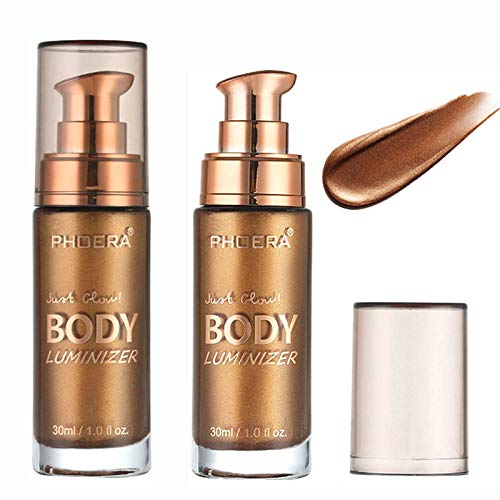 Sumeitang 2 pcs 3D Body Luminizer Smooth Shimmer Glow Liquid Foundation Moisturizing Waterproof for Face & Body Highlighter Makeup103 Glistening Bronze