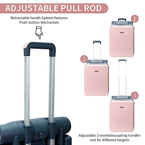LemoHome Expandable Luggage with Spinner Wheels,Large Suitcases with Child Seat Design,Hard Luggage for Women and Men,20 inch Hardside Carry on Luggage for Travel (Pink)4