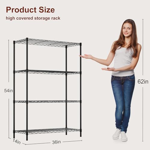 BestOffice | 4-Tier Wire Storage Shelves | 36x14x54 | Black | with Adjustable Racks | Heavy-Duty Metal Shelf, Holds Upto 1000 lbs | No-Tool Assembly | Ideal for Home & Garage Shelving - Image 4