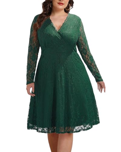 Women Plus Size Wedding Guest Dresses Cocktail Black Wrap Lace Fall Formal Long Sleeve Knee Length Evening Party Dress3