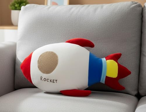 Image of Tickles Rocket Shaped Soft Stuffed Plush Pillow for Kids Birthday Gift Nursery & Bedroom Decor (Size: 38 cm Color: Red)