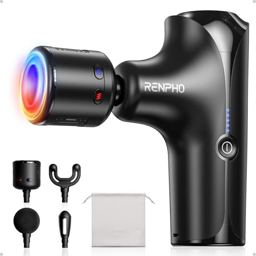 RENPHO Mini Thermacool Massage Gun with Heat and Cold, Professional Pocket-Sized Percussion Massager, FSA Eligible HSA, Portable Deep Tissue Massager, Quiet Operation with Travel Carry Bag B