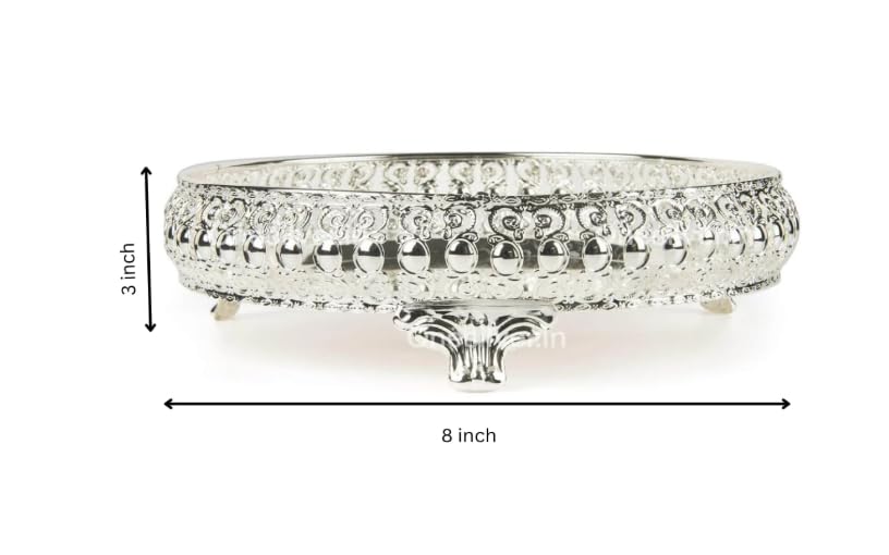 Image of Decorative German Silver Tray Square Set of 4 Sets Designer Set Trays I Gifting Trays Set [Display for Home Wedding and Festive Decor Size 10 inch 8 inch 6 inch 4 inch