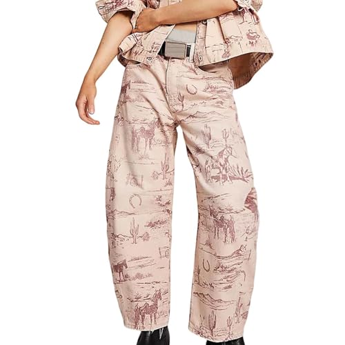 Barrel Jeans Women Floral Y2K Wide Leg Sweatpant Print Denim Boyfriend Baggy Low Rise Jeans2