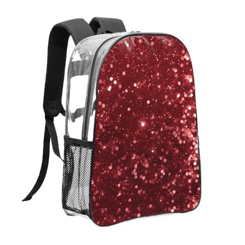 Red Glitter Print Transparent Backpack PVC Bag Spacious Compartments Men Women Trip And Daily Use3