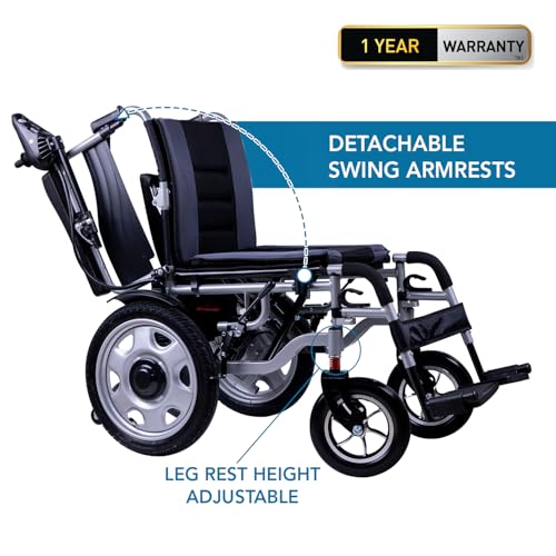 Image of EverActiv EcoLite Electric Wheelchair for Elderly & Disabled | Lithium Ion Battery | Air Travel Friendly | Lightweight Foldable Mobility Chair with Intelligent 360 Joystick Control | 250W Brush Motor, 24V12 /20AH Battery, 110kg Capacity (Grey & Black)