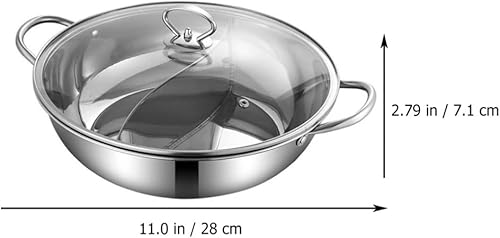 Miniatura 3 de Yardwe 1 set de acero inoxidable doble olla caliente estilo chino doble sabor olla caliente asas cómodas diseño anti-quemaduras para reuniones de