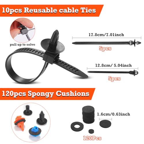 Image of Car Retainer Clips & Fasteners Kit - 32 Universal Sizes Nylon Bumper, Fender Rivets, Door Panel Clips, and Plastic Rivets with 10 Cable Ties and Removal Tool for Toyota, Ford (1240pcs)