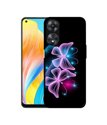 Image of Butterflies Neon Light Design Premium 2D Printed Metal Back Case Cover for Oppo A78 4G, Multicolor