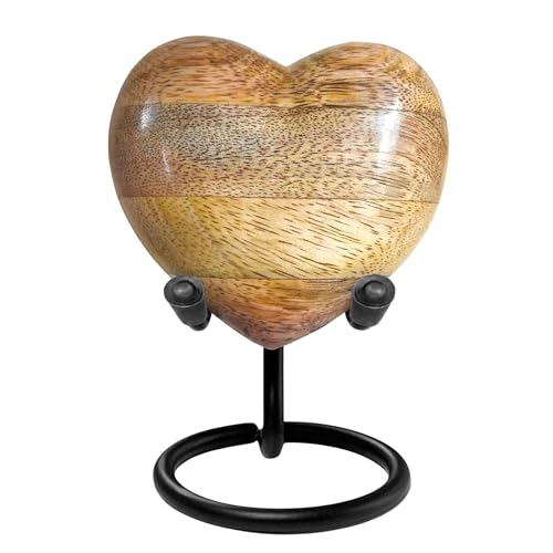 Urna de recuerdo de madera de mango en forma de corazón, un homenaje cálido y natural a recuerdos preciados, pequeño monumento para cenizas humanas, hecha a mano con amor y gracia
