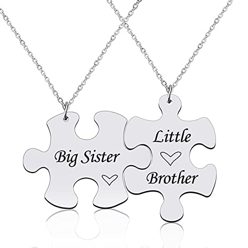 YALLNASL Big Sister Little Brother Matching Gifts Necklaces - Puzzle Pieces for Sisters and Brothers - Main Image