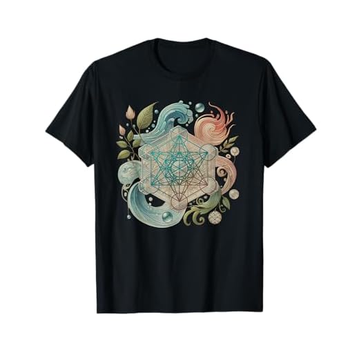 メタトロンキューブと自然の要素 火、土、水、風 Tシャツ