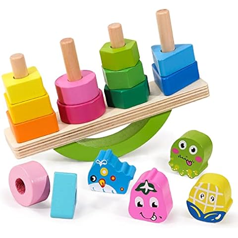 Toddler Montessori Wooden Toys for 1 2 3 Years Old Kids, 12 18 Month Baby Boys Girls Educational Gifts 36 Month Birthday Presents for Child Preschool Sensory Stacking Toys for Children Age 1 2 3 Cover