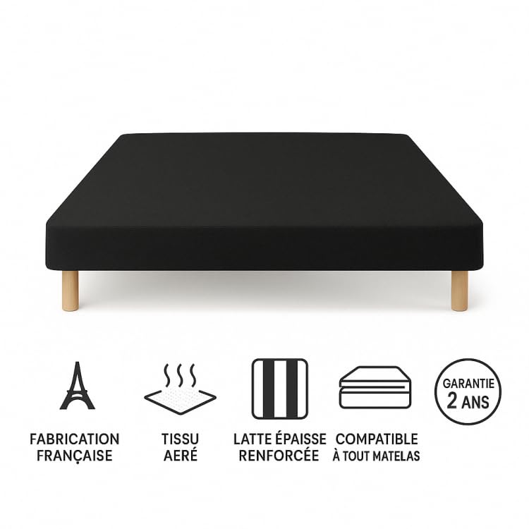 by sommiflex SOMMIER TAPISSIER Noir 140x200 cm | Fabrication FRANÇAISE ARTISA