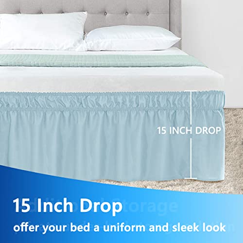 Guken Full Size Bed Skirt Elastic Wrap Around Dust Ruffles Easy On Easy Off Solid Microfiber 15" Ruffled Bed Skirt For Full Size Beds Light Blue For Kid's Boy's Room Nursery Decor #TOP3