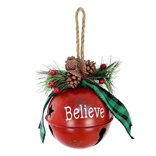 Morning View Christmas Bells Decorations Large Red Jingle Bell Ornaments Big Giant Xmas Hanging Bells Round for Christmas Tree Holiday Winter Party Wall Decor Outdoor Believe 4.5 Inches