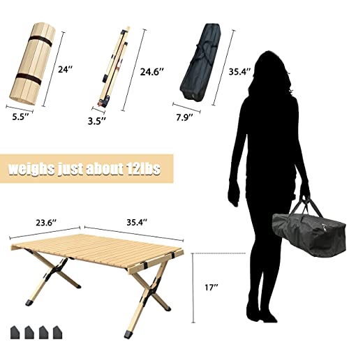 Go-Trio 3Ft Low Portable Picnic Table, Boho Picnic Table With Carry Bag, Wooden Folding Table Foldable, Adjustable Height Roll Up Floor Table Indoor Outdoor Camping, Bbq, Travel, Beach, Party #TOP2
