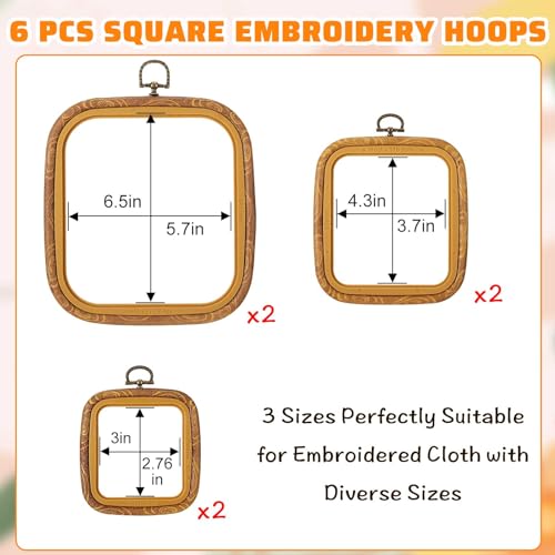 Qunclay 6 Pcs Square Embroidery Hoop Frame 3 Sizes Cross Stitch Display Hoops Ring for Art Craft DIY Sewing and Hanging Ornaments Decor - Thumbnail 2