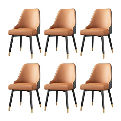 SJIALEN PU Leather Dining Room Chairs Set of 6, Water Proof Kitchen Accent Chairs with Metal Legs Apartment Living Room Side Chair Kitchen Chair (Color : Orange)