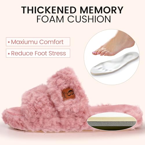 Ibeauti Womens Fuzzy Slippers Memory Foam Adjustable Open Toe Slide Comfy House Shoes for Indoor Bedroom3