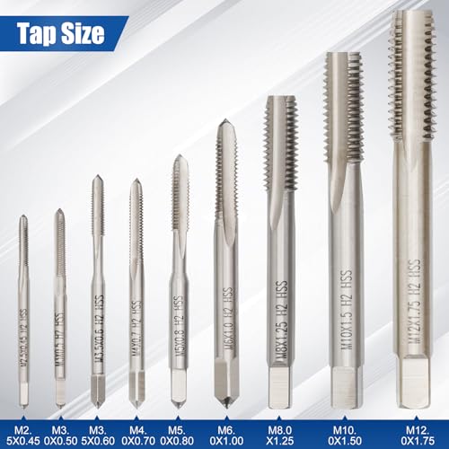 Image of 18 Piece Metric Drill and Tap Set, M2 HSS M2-M12 Taps & 2.05-10.2mm Drill Bits Include Tap Wrench, Fit for Cutting New Threads & Repairing Damaged Ones, Suitable for Metal,Plumbing,DIY