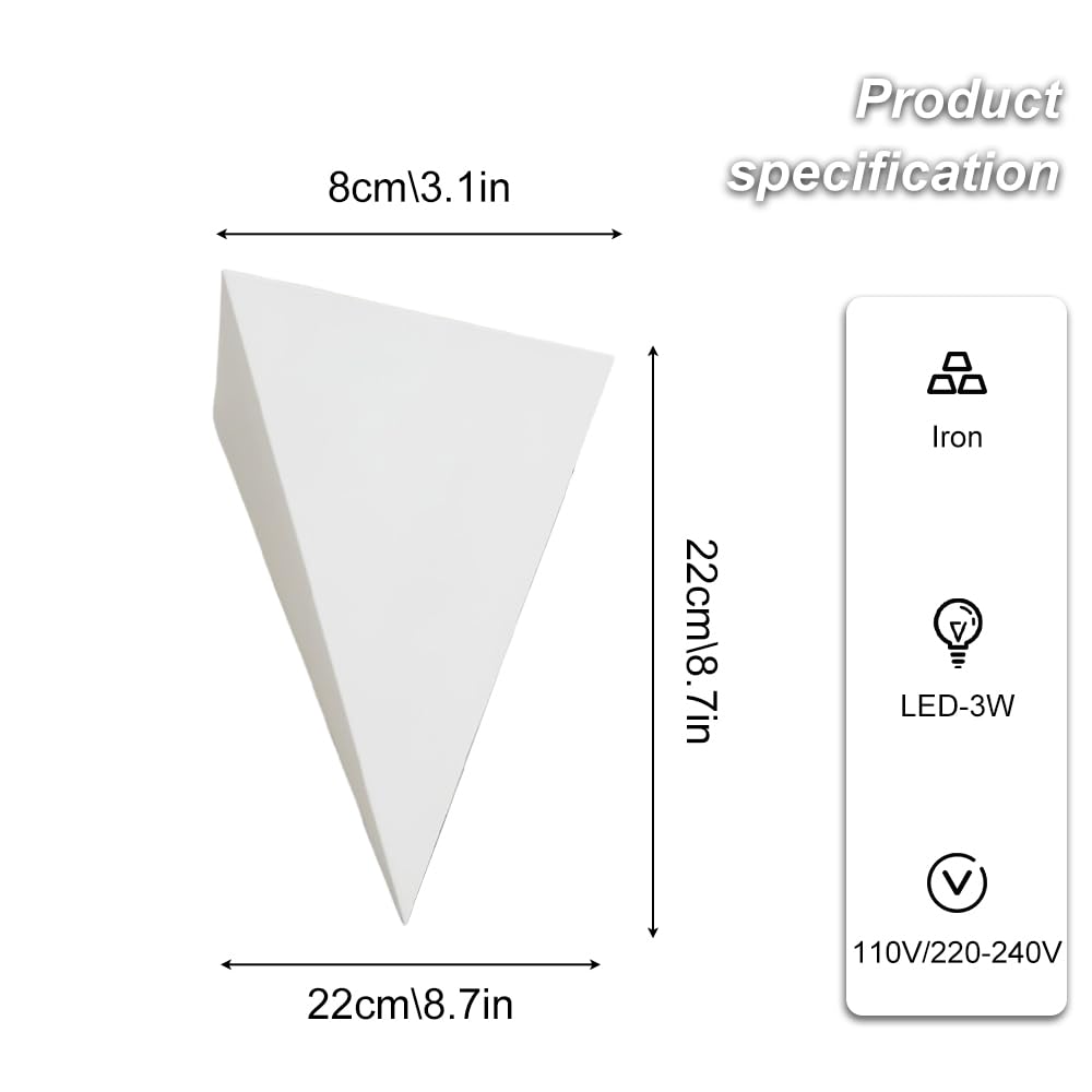 Lampa ścienna w kształcie wachlarza, biała metalowa lampa, lampka nocna, żarówki LED 7 W - geometryczne oświetlenie 3000 K do sypialni, salonu, przedpokoju