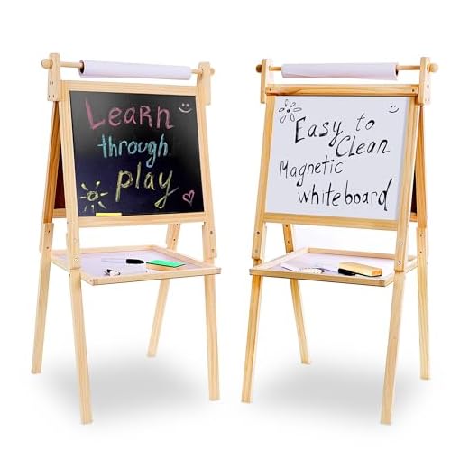 Kraftic Deluxe Standing Art Easel for Kids - Toddler Drawing Chalkboard, Magnetic Whiteboard, Dry Erase Board, Paper Roll and Accessories