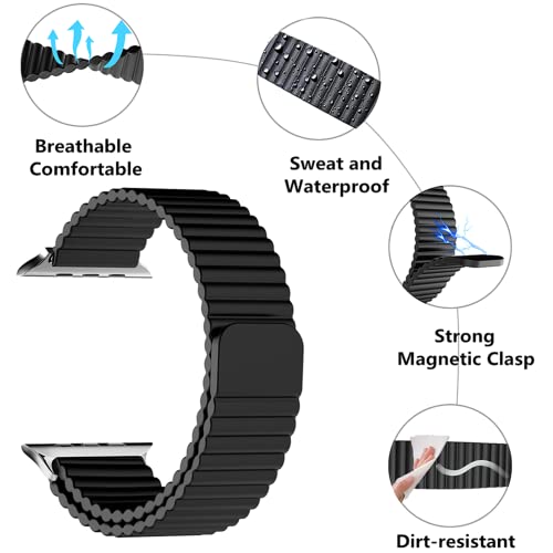 Image of HeiKe Magnetic Silicone Band for Apple Watch Band 49mm 46mm 45mm 44mm 42mm 41mm 40mm 38mm for Men Women,Sport Loop iWatch Wristband Strap for Apple Watch Ultra 3 2 1 SE Series 11 10 9 8 7 6 5 4 3 2 1