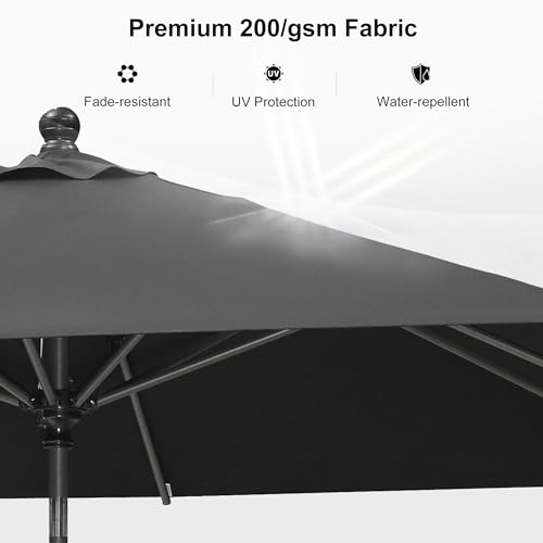Image of PURPLE LEAF Patio Market Umbrella 10' x 6.5' Rectangle Tilt Black 8 Ribs