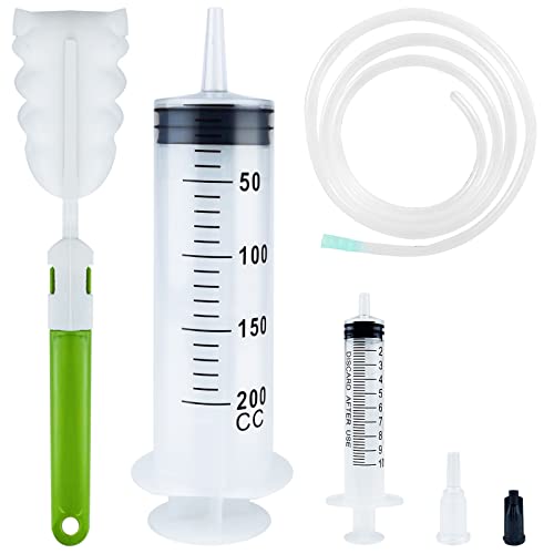 Stor återanvändbar spruta med kateter, plastspruta, doseringsspruta för vetenskapliga laboratorier, trädgårdsbevattning, industri (200 ml)